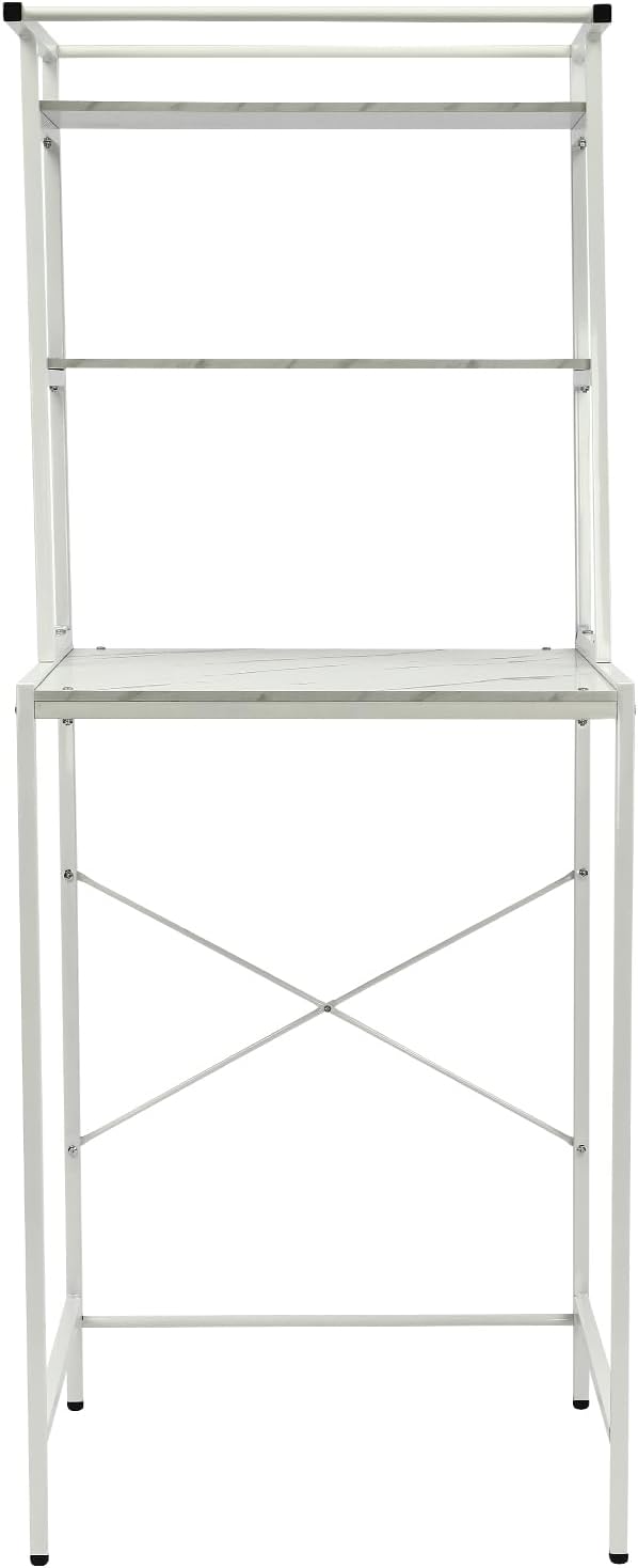 Over The Washer and Dryer Storage Shelf 3-Tier Clothes Drying Rack with Protective Covers Heavy-Duty Space Saver Shelf for Bathrooms, Laundry Rooms, Balconies (White+Marble)