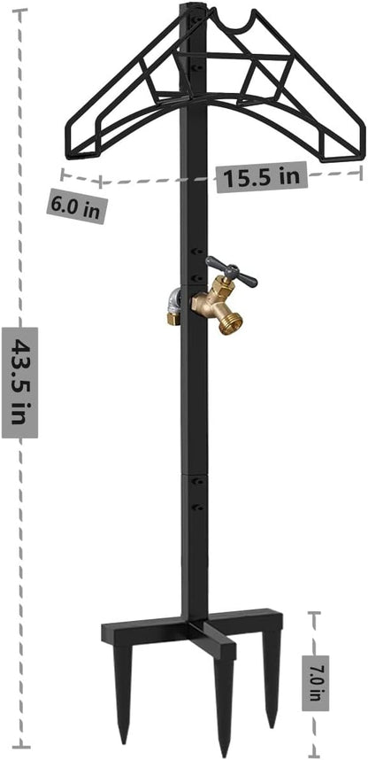 Artigarden Freestanding Garden Hose Holder Hanger, Outdoor Heavy Duty Metal Water Hose Storage Holders Stand Organizer Rack Detachable Stake, Holds 150 Ft of Hoses for Outside Lawn Yard, Black
