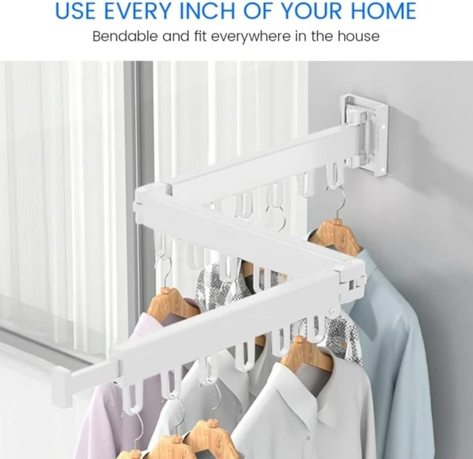 Clothes Drying Rack Wall Mounted Retractable, Aluminum Collapsible Laundry Organizer, Space-Saver Hanger Holds Quilts for Bedroom Bathroom Balcony (Grey)