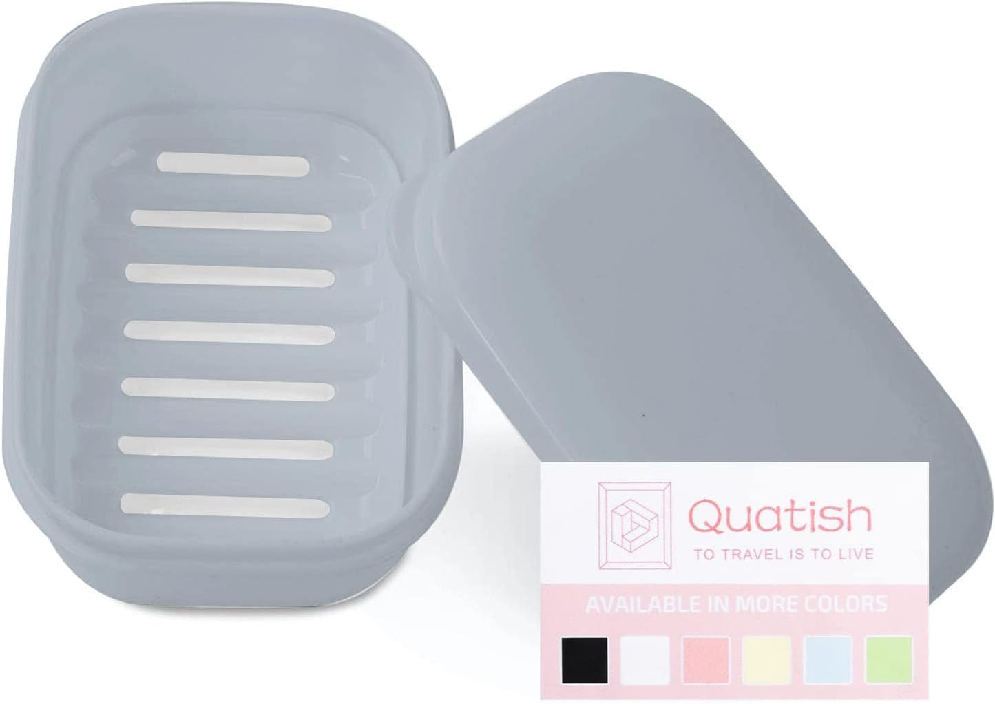Quatish Leakproof Soap Dish with Lid & Draining Layer, Shatterproof Travel Bar Soap Holder Case Container, Portable Travel Size Toiletries Essentials for Camping, Gym, Bathroom, Black