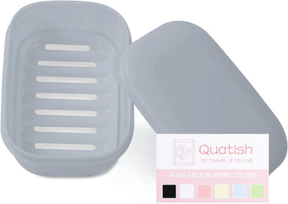 Quatish Leakproof Soap Dish with Lid & Draining Layer, Shatterproof Travel Bar Soap Holder Case Container, Portable Travel Size Toiletries Essentials for Camping, Gym, Bathroom, Black