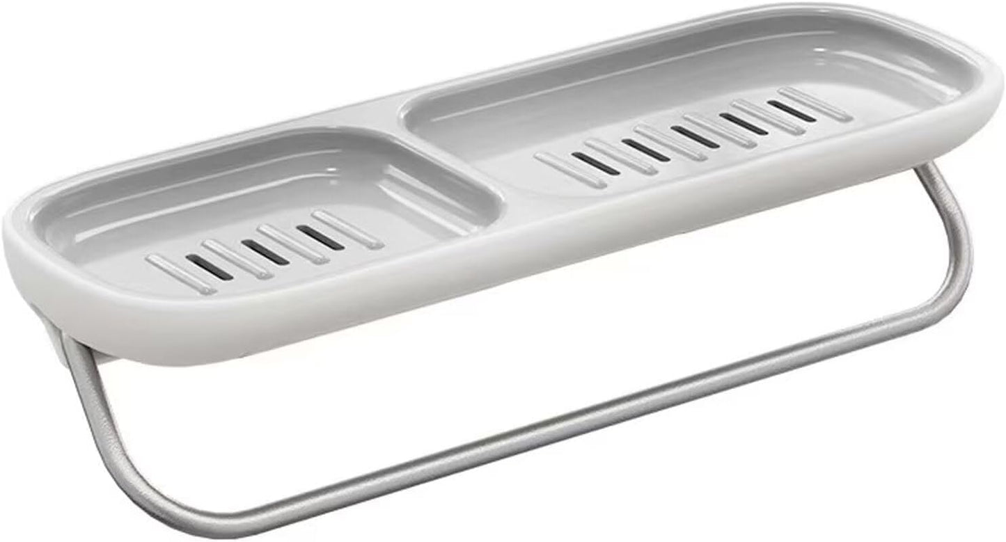 Soap Holder Dish Shower, Bar Soap Holder with Drainage, Self Draining Soap Holder, Wall Mounted Soap Box Tray Container for Bathroom, Bathtub Kitchen Sink (1PC White)