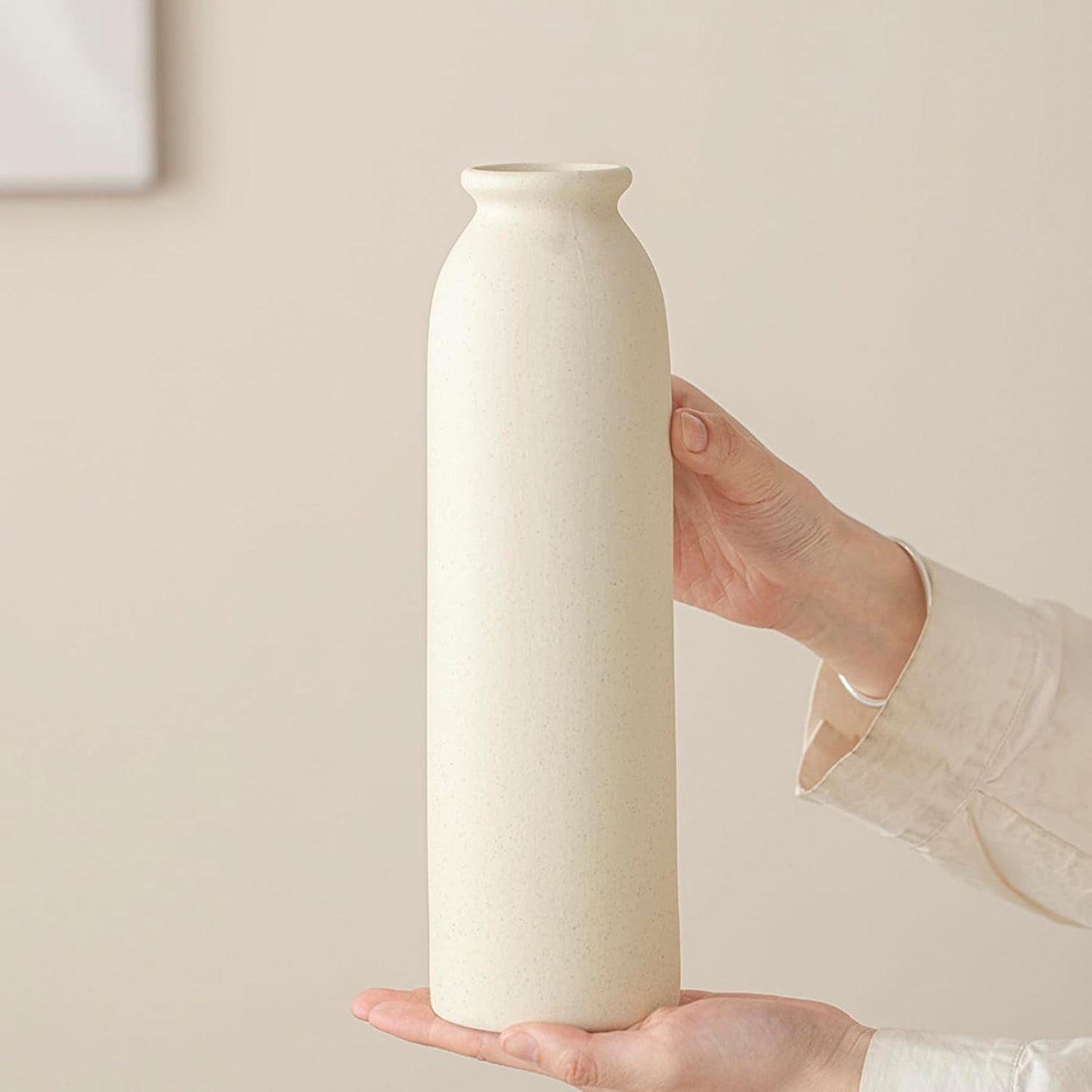 Ceramic Vase Set-3, Small Flower Vases for Decor, Modern Boho Farmhouse Style, Decorative Vases for Pampas Grass & Dried Flowers, Distressed Finish (Beige)