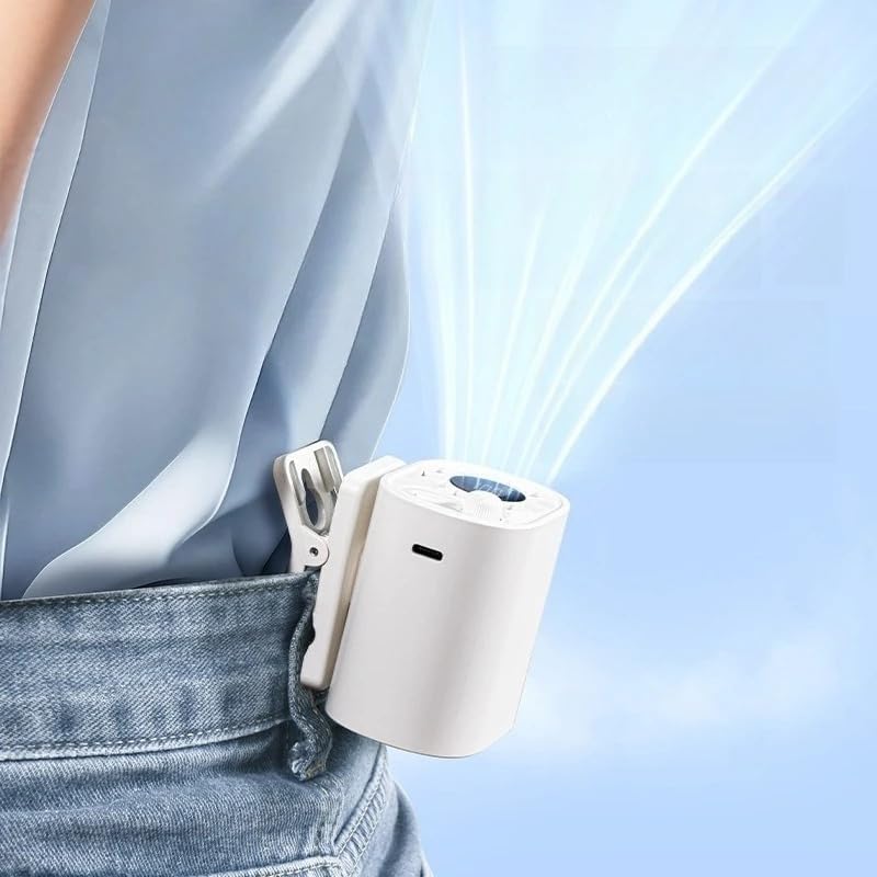 Portable Clip on Fan, 100-Speed Mini Rechargeable Personal Waist Fan | Portable personal fan with strong clamp and 360° airflow for strollers, office desks, golf carts, car seats and camping.