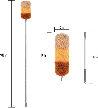Extra-Long 100-Inch Telescoping Microfiber Feather Duster with Extension Pole, Bendable Microfiber Head Washable for Cleaning High Ceilings, Ceiling Fans, Furniture & Window Sills