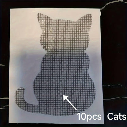 10pcs Animal Shaped Window Screen Repair Patches, Adorable Door Mesh Tape, Waterproof Mosquito-Proof Self-Adhesive Patch for Tears Holes, Home Decor Protection(10PCS Cat)
