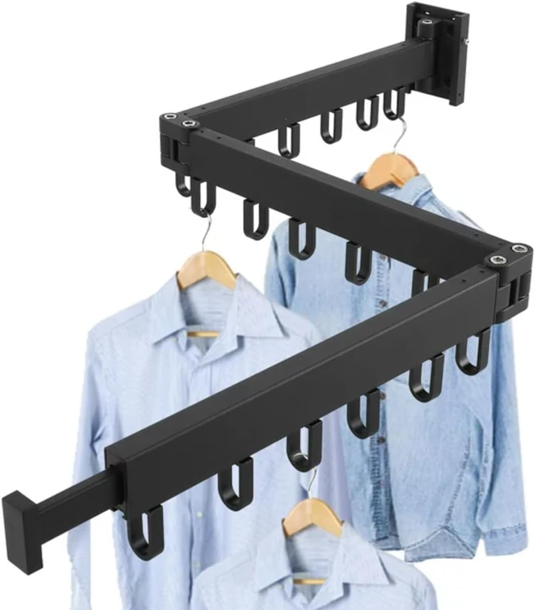 Clothes Drying Rack Wall Mounted Retractable, Aluminum Collapsible Laundry Organizer, Space-Saver Hanger Holds Quilts for Bedroom Bathroom Balcony (Grey)