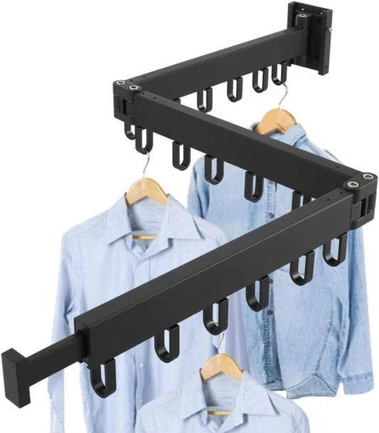 Clothes Drying Rack Wall Mounted Retractable, Aluminum Collapsible Laundry Organizer, Space-Saver Hanger Holds Quilts for Bedroom Bathroom Balcony (Grey)