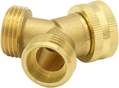 Hooshing Garden Hose Splitter 2 Way 3/4" GHT Hose | Heavy Duty Brass, Y Swivel Connector, with Washers, Outdoor Faucet, Watering