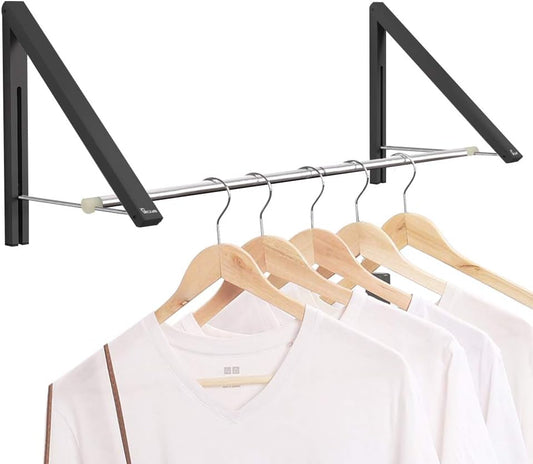 Laundry Room Drying Rack Wall Mounted Clothes Hanger Folding Wall Coat Racks Aluminum Home Storage Organiser Space Savers White 2 Rakcs with Rod