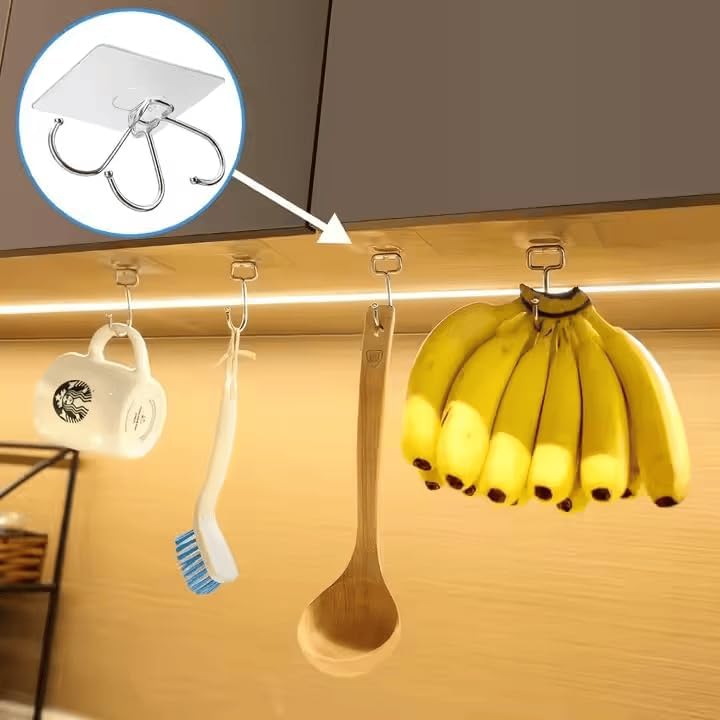 Heavy Duty Adhesive Wall Hooks Large 24 Pack, Transparent, Waterproof, Damage-Free, Sticky Hook for Hanging Upto 50lbs, No Tools Required, no Drill, for Kitchen, Shower, Tile etc.