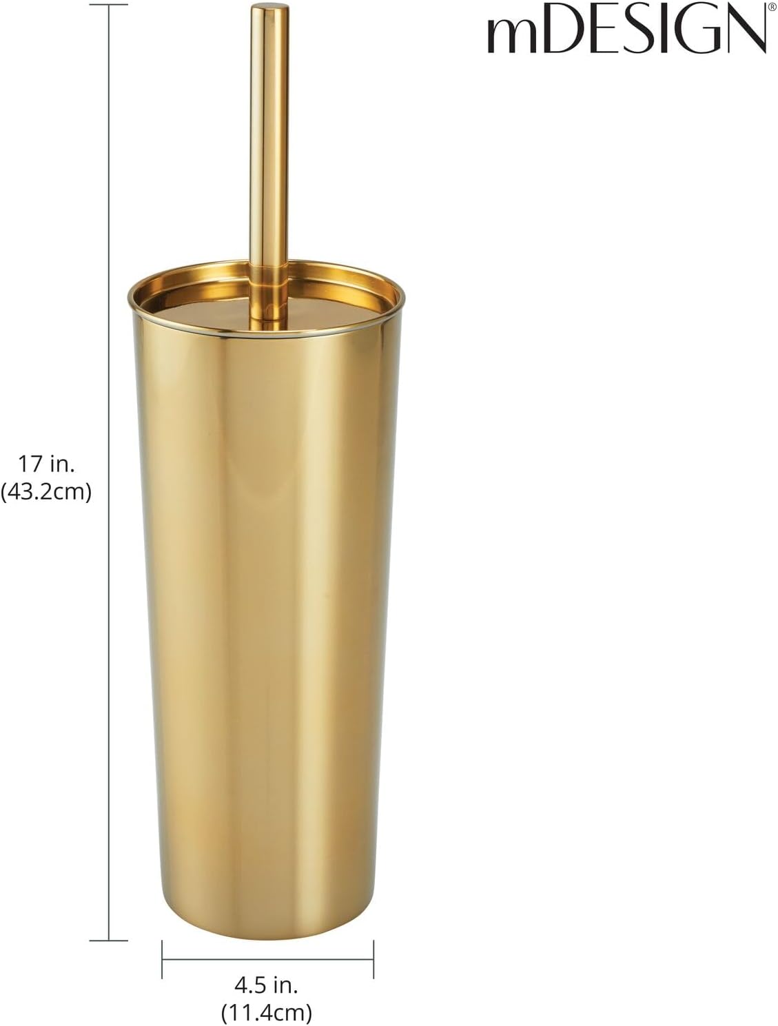 mDesign Slim Metal Toilet Brush Set - Modern Freestanding Holder for Bathroom - Practical With Rust-Resistant Finish - Silver
