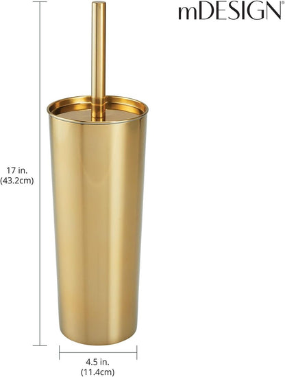mDesign Slim Metal Toilet Brush Set - Modern Freestanding Holder for Bathroom - Practical With Rust-Resistant Finish - Silver