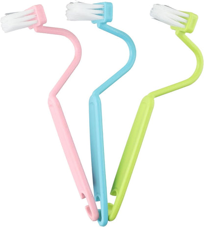 Under Rim Cleaner, Curved Toilet Brush Set, V-Shaped Deep Cleaning for Corners, Flexible Plastic Bristles for Bathroom Sink Stove, 3-Pack Green Pink Blue