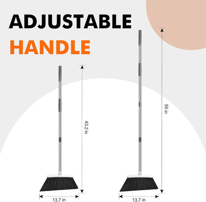Heavy Duty Broom, 55 Inch Long Handle Outdoor Large Angle Brooms, Commercial Broom for Sweeping Indoor, for Home Garage Kitchen Office Courtyard Lobby Patio Lawn Concrete，Black