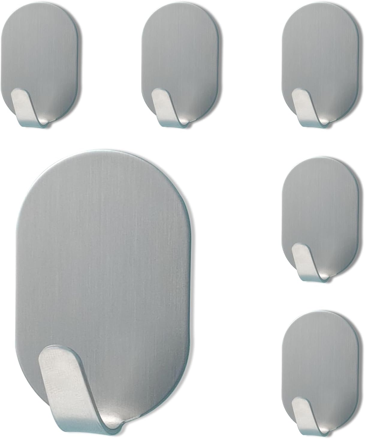 White Adhesive Hooks, 6-Pack Heavy Duty No Drill Bathroom Hooks | Waterproof & Rustproof Stainless Steel, Strong Adhesion, Holds Up to 11 lbs, Self Adhesive Wall Hooks for Towels & Robes