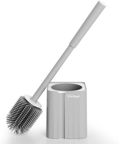 Toilet Brush and Holder Set, Silicone Toilet Bowl Brush, Bathroom Accessories, Durable Toilet Scrubber Bristles, Compact Size for RV, Wall Mountable, Drip-Proof, Deep Cleaning. (White)