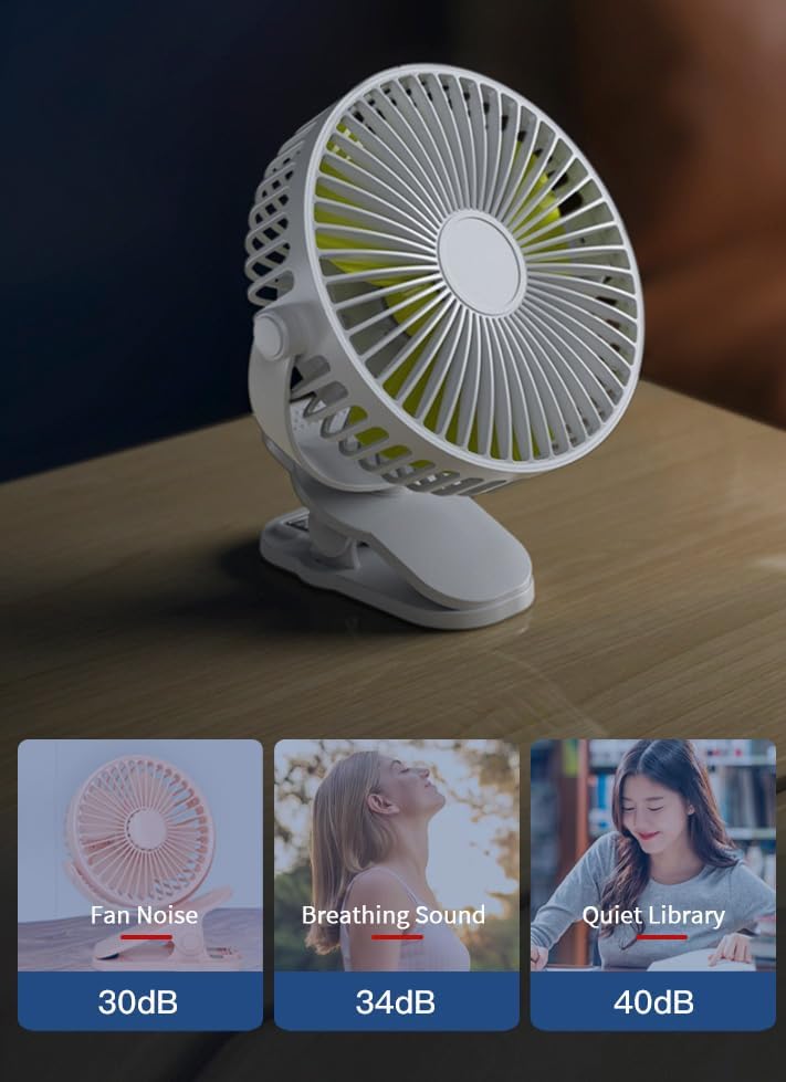 Compact USB Rechargeable Clip on Fan, 6 Inches Portable Personal Fan for Outdoors, Car Seat, Gym - Black