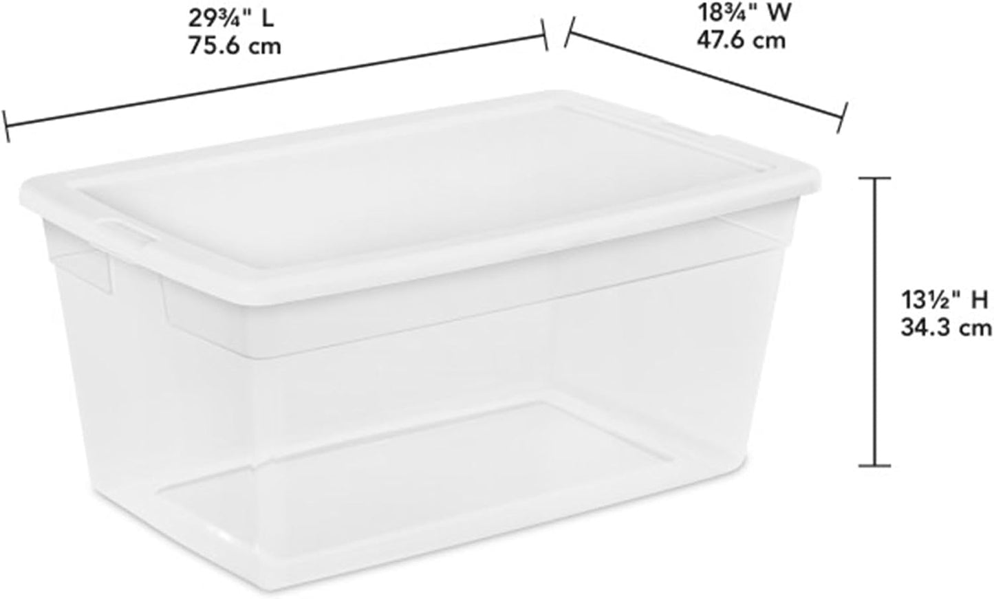 Sterilite 6 Pack Storage Box, 41 Quart Stackable Tote, Clear Plastic Container with Secure Snapping White Lids for Home and Office Organization
