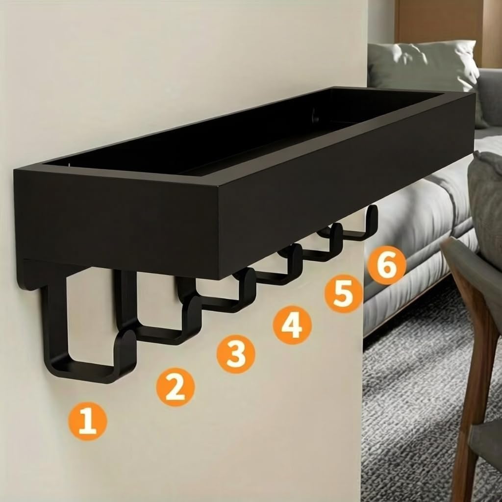 Wall Mount Key Holder with Shelf - Decorative Mail Organizer and Key Hooks for Entryway, Paulownia Wood with Mounting Hardware (9.64”W x 2.36”H x 2.75”L)