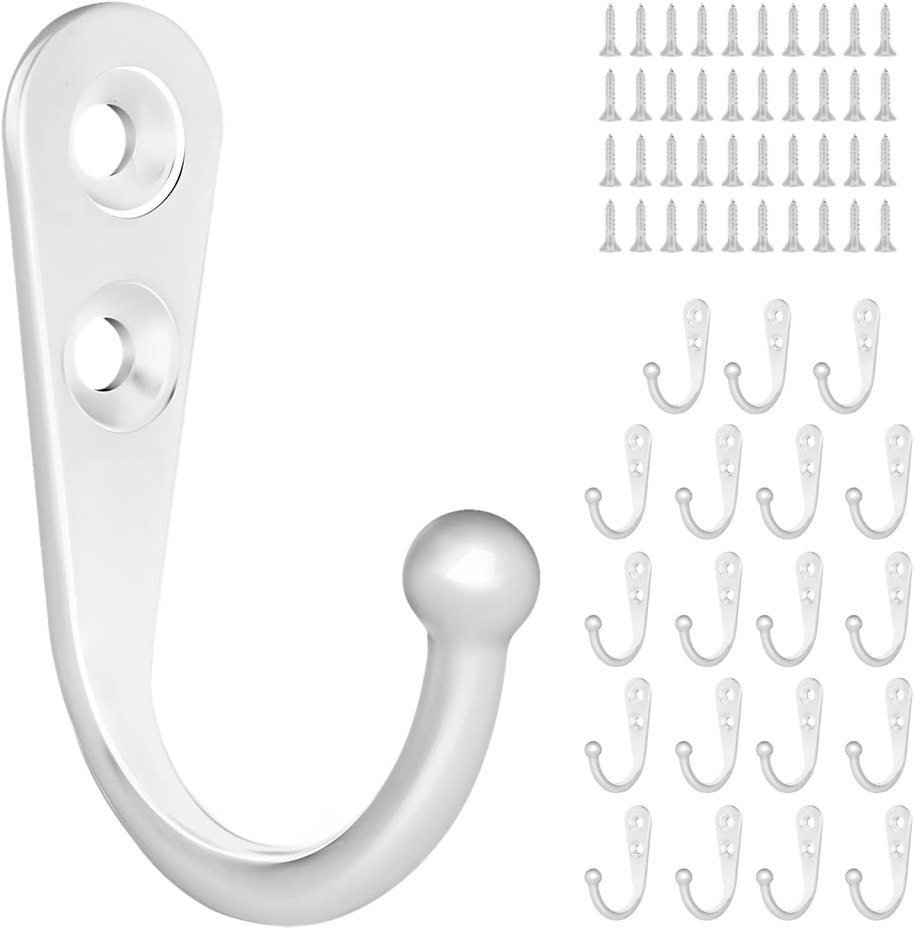 20 Pcs Key Hooks Coat Hooks for Hanging, Key Holder, Wall Mount Hook with Stainless Steel Screws, Command Hooks Utility Hangers for Key, Hat, Cup, Coat, Picture (White)