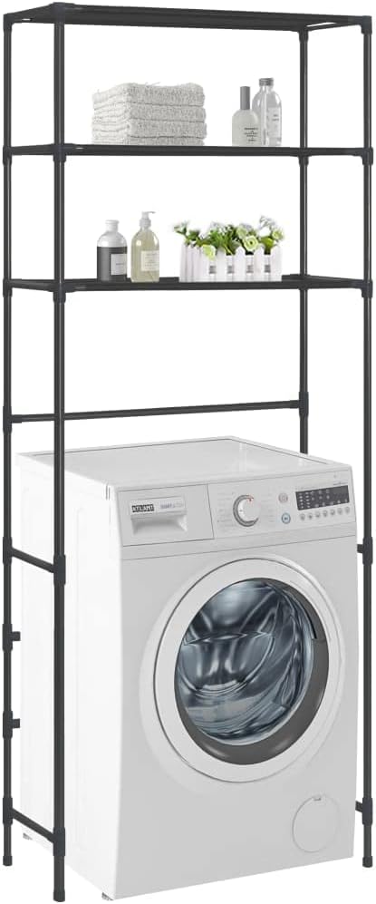 3-Tier Storage Rack Over Laundry Machine, Stainless Steel Over Washer Dryer Shelf, 27.2x11x66.5 Inches Black Organizer for Bathroom and Laundry Room