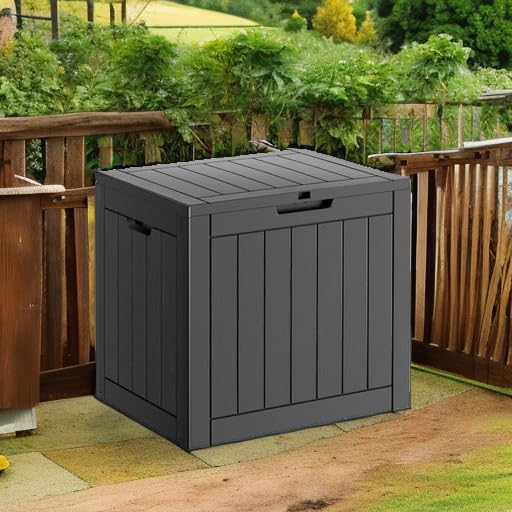 PatioZen 100 Gallon Resin Deck Box, Lockable Patio Outdoor Storage Box for Furniture, Garden Tools and Tools Storage, Waterproof Outside Storage Boxes - Black