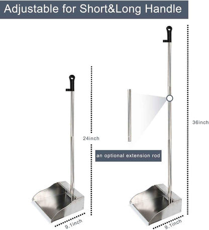 Stainless Steel Dustpan with Outdoor Stiff Bristles Broom,Long Handle Metal Dust Pan and Heavy Duty Broom for Home,Lobby,Office