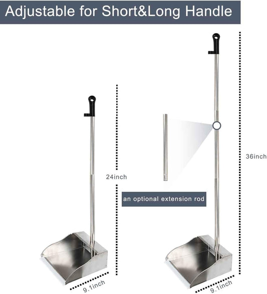 Stainless Steel Dustpan with Outdoor Stiff Bristles Broom,Long Handle Metal Dust Pan and Heavy Duty Broom for Home,Lobby,Office