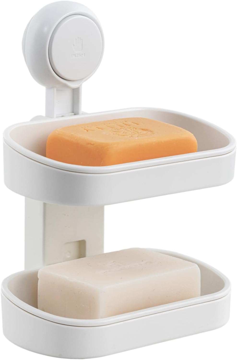LEVERLOC Soap Dish Holder for Shower Suction Cup Wall Mounted Self Draining NO-Drilling Removable Bar Soap Sponge Holder for Bathroom Bathtub Kitchen Sink Waterproof Strong Vacuum Suction Adhesion