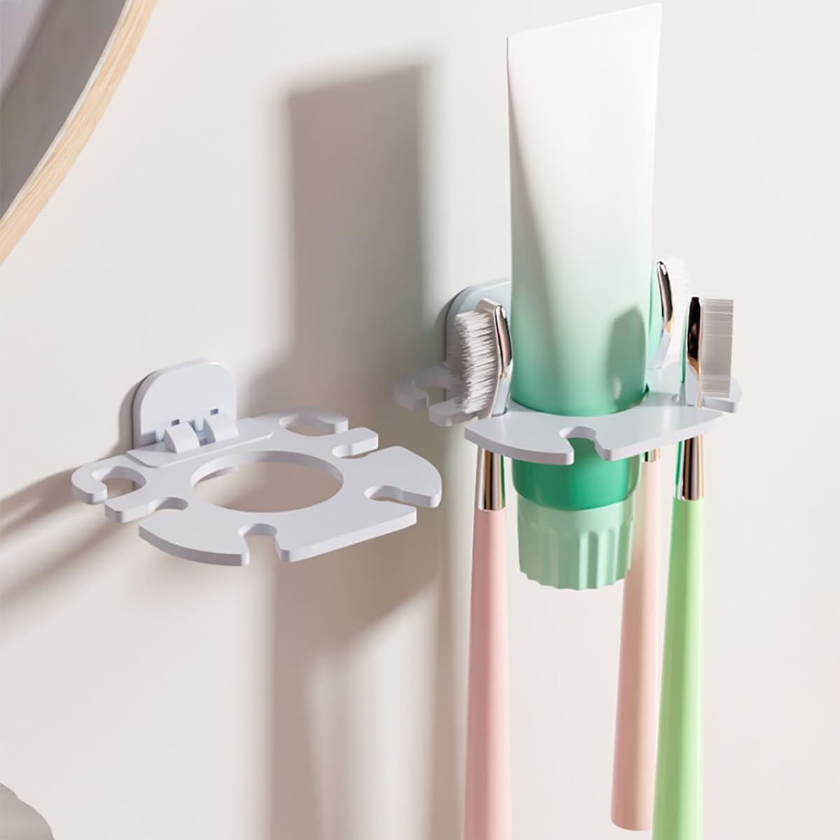 Wall Mounted Toothbrush Holder 2 Pack, No Drill Self Adhesive 6 Slots Clear Waterproof Bathroom Organizer for Electric Toothbrush