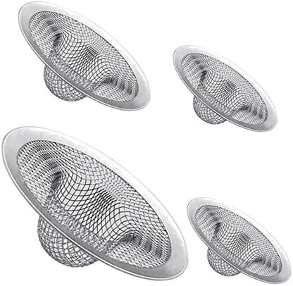 Maxware 4PCS Heavy Duty Stainless Steel Sink Strainer,Sink Basket Set, Fits Most Kitchen Sinks 4.5'', Bathroom Sinks 2.75'',Shower Drains