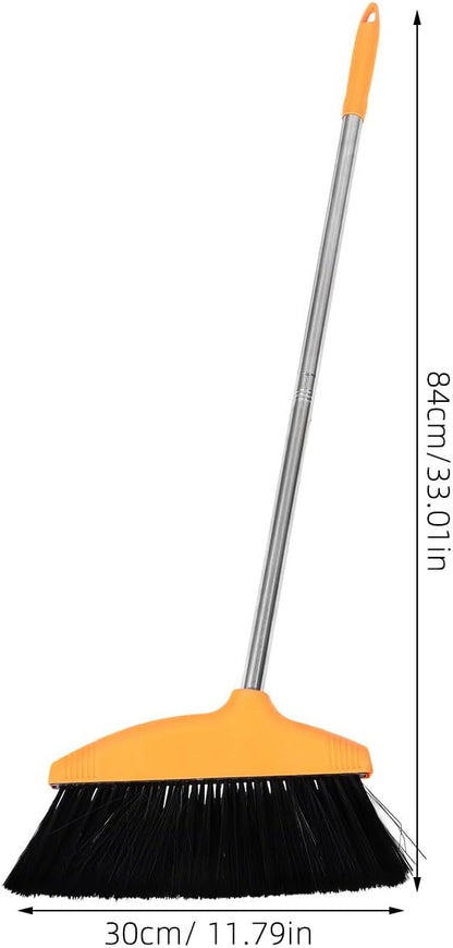 minkissy Soft Bristle Angle Broom for Floor Cleaning, Wide-Angle Room Broom with Orange Handle, Household Sweeping Tool for Indoor and Outdoor Use in Kitchen, Garage, and Patio