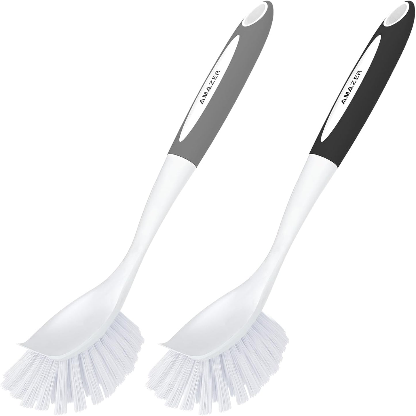 Amazer Dish Brush with Handle, 2 Pack Kitchen Scrub Brushes for Cleaning, Dish Scrubber with Stiff Bristles for Sink, Pots, Pans