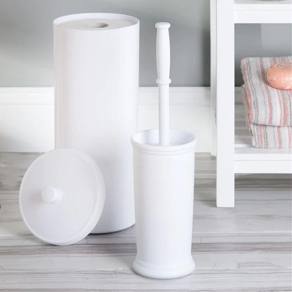 InterDesign Kent Plastic Toilet Bowl Brush Set, Classic Design Slim Compact Bowl Brush and Holder for Bathroom - Sturdy, Deep Cleaning, 4.25" x 4.25" x 16", White