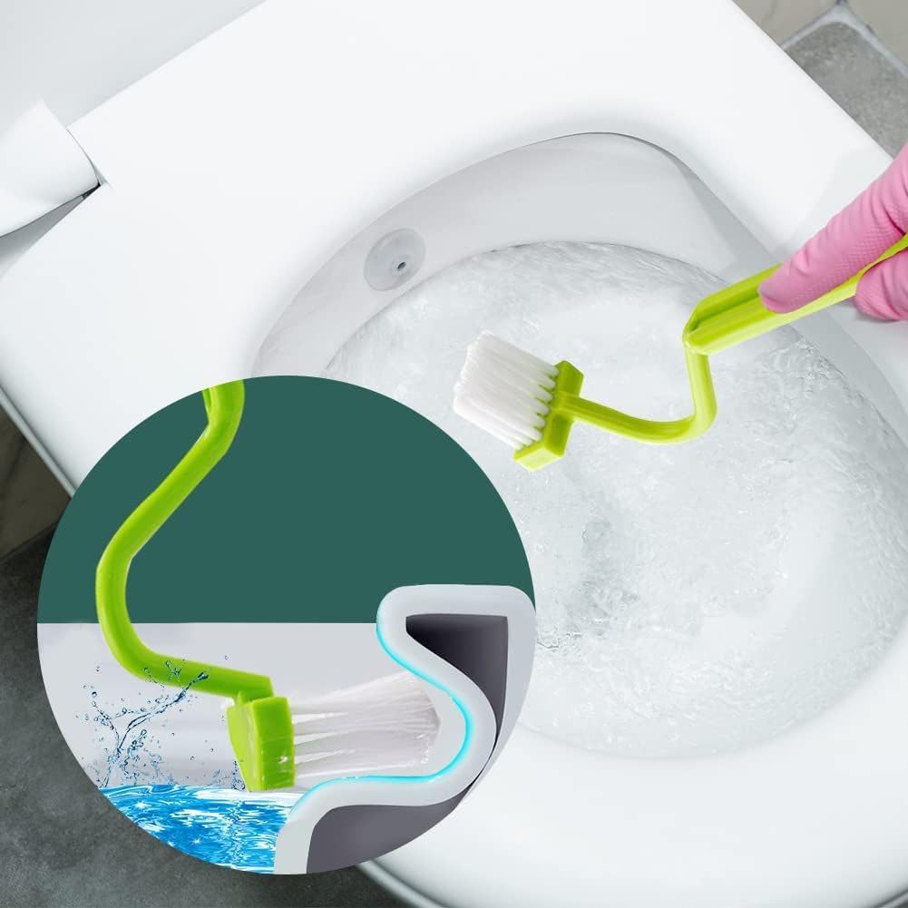 3-Pack Toilet Brush Set, V-Shaped Under Rim Cleaning Brushes with Curved Handles for Deep Corner Scrubbing, Flexible Bristles for Bathroom Sink Stove and Floor Drain, Green Pink Blue