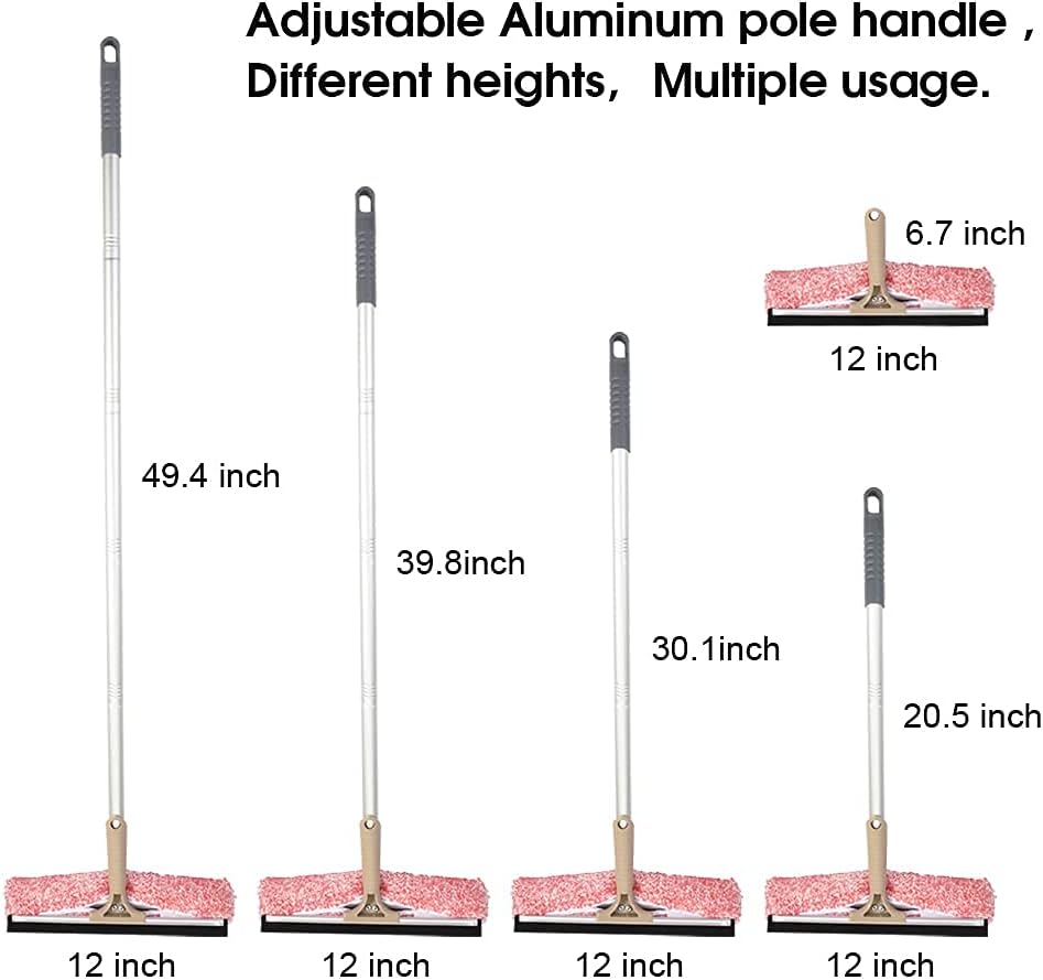 Multi-Purpose 12 inch Window Squeegee with 6.7inch-49.4inch Adjustable Aluminum Pole, Highly Absorbent Microfiber Window Scrubber for Window Cleaning,Car Cleaning.