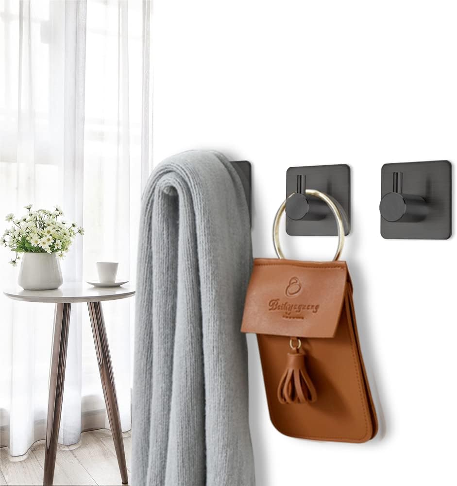 Fotosnow Adhesive Towel Hooks 15lbs Heavy Duty Wall Hooks Waterproof Stainless Steel Hanger for Hanging Coat, Hat, Towel Robe Hook Rack Wall Mount- Bathroom and Bedroom 4-Packs
