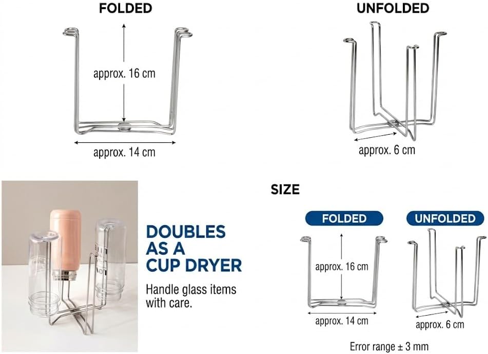 Stainless Steel Countertop Trash Bag Holder & Cup Drying Stand - Foldable Kitchen Garbage Rack for Food Prep & Waste Disposal (Non-Slip, Rust-Proof)