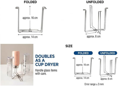 Stainless Steel Countertop Trash Bag Holder & Cup Drying Stand - Foldable Kitchen Garbage Rack for Food Prep & Waste Disposal (Non-Slip, Rust-Proof)