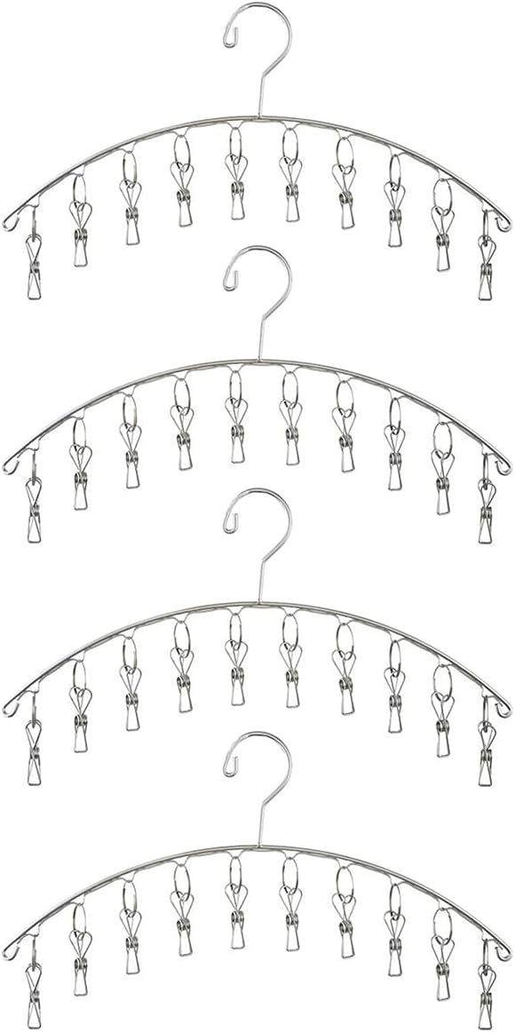 Toplife Clothes Hanger with 10 Clips, Stainless Steel, Windproof, for Drying Socks, Bras, Underwears, Baby Clothes, Hats, Scarfs, Towels, Pants and Gloves, Set of 4 (Outdoors)