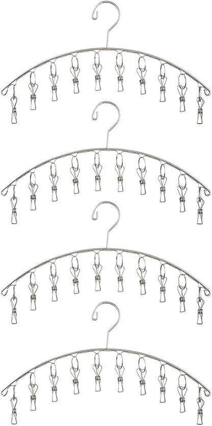 Toplife Clothes Hanger with 10 Clips, Stainless Steel, Windproof, for Drying Socks, Bras, Underwears, Baby Clothes, Hats, Scarfs, Towels, Pants and Gloves, Set of 4 (Outdoors)