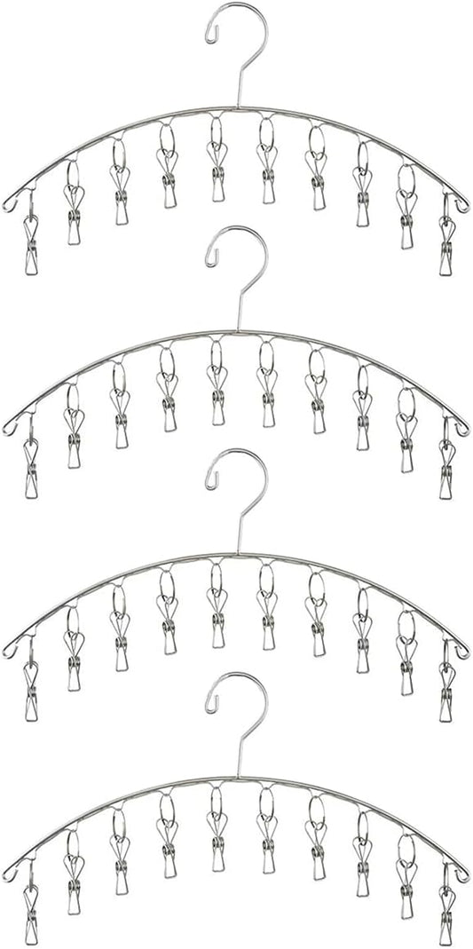 Toplife Clothes Hanger with 10 Clips, Stainless Steel, Windproof, for Drying Socks, Bras, Underwears, Baby Clothes, Hats, Scarfs, Towels, Pants and Gloves, Set of 4 (Outdoors)