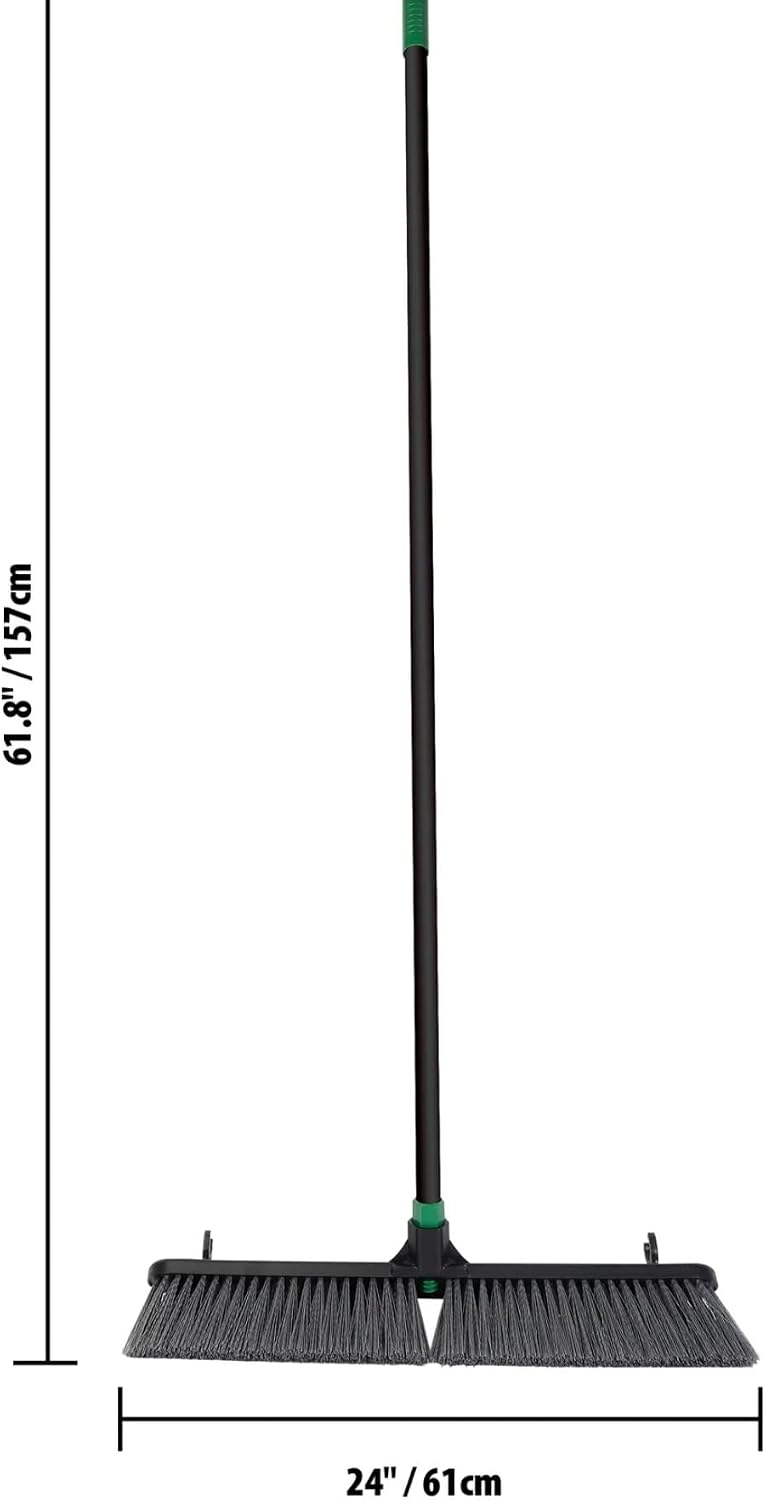 24-Inch Push Broom with 59" Metal Handle, Heavy-Duty Outdoor Broom with Stiff Flagged Bristles for Garage, Driveway & Patio