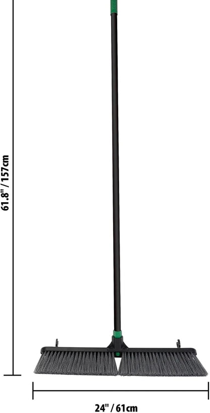 24-Inch Push Broom with 59" Metal Handle, Heavy-Duty Outdoor Broom with Stiff Flagged Bristles for Garage, Driveway & Patio