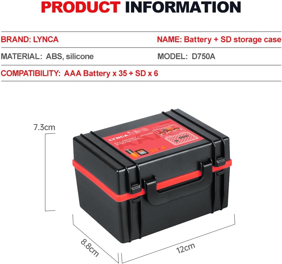 LYNCA Hard Battery Organizer Storage Box and SD Card Case Holder - Holds 6 SD Cards 20 AA Batteries and 15 AAA Batteries - with Built-in Battery Tester ("SD*6 AA Battery*20 AAA Battery*15")