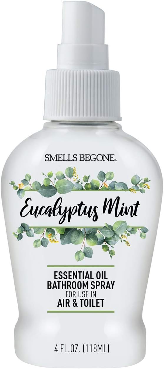 SMELLS BEGONE 4 oz Essential Oil Bathroom Spray - Instantly Eliminate Toilet & Bathroom Odors - Air Freshener Made with Essential Oils (Eucalyptus Mint)