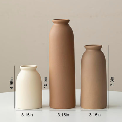 Ceramic Vase Set-3, Small Flower Vases for Decor, Modern Boho Farmhouse Style, Decorative Vases for Pampas Grass & Dried Flowers, Distressed Finish (Beige)