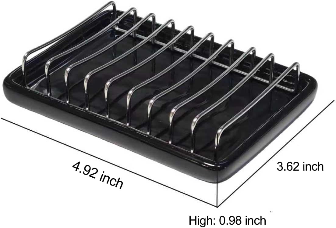 Ceramic Soap Dish with Stainless Steel Drain Tray Self Draining Soap Holder Sponge Holder Soap Dishes for Shower, Bathroom, Kitchen Sink