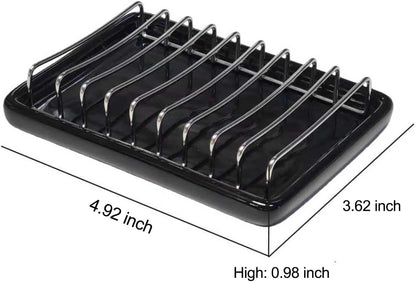 Ceramic Soap Dish with Stainless Steel Drain Tray Self Draining Soap Holder Sponge Holder Soap Dishes for Shower, Bathroom, Kitchen Sink